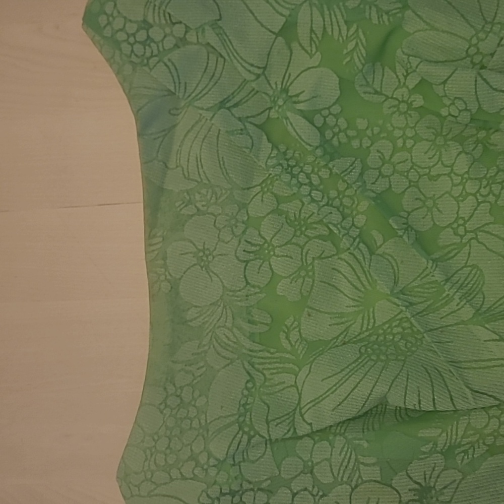 LIKE NEW VTG 1960s Handmade Mod Bright Green Go-go Floral Print Mini Dress - Picture 14 of 17